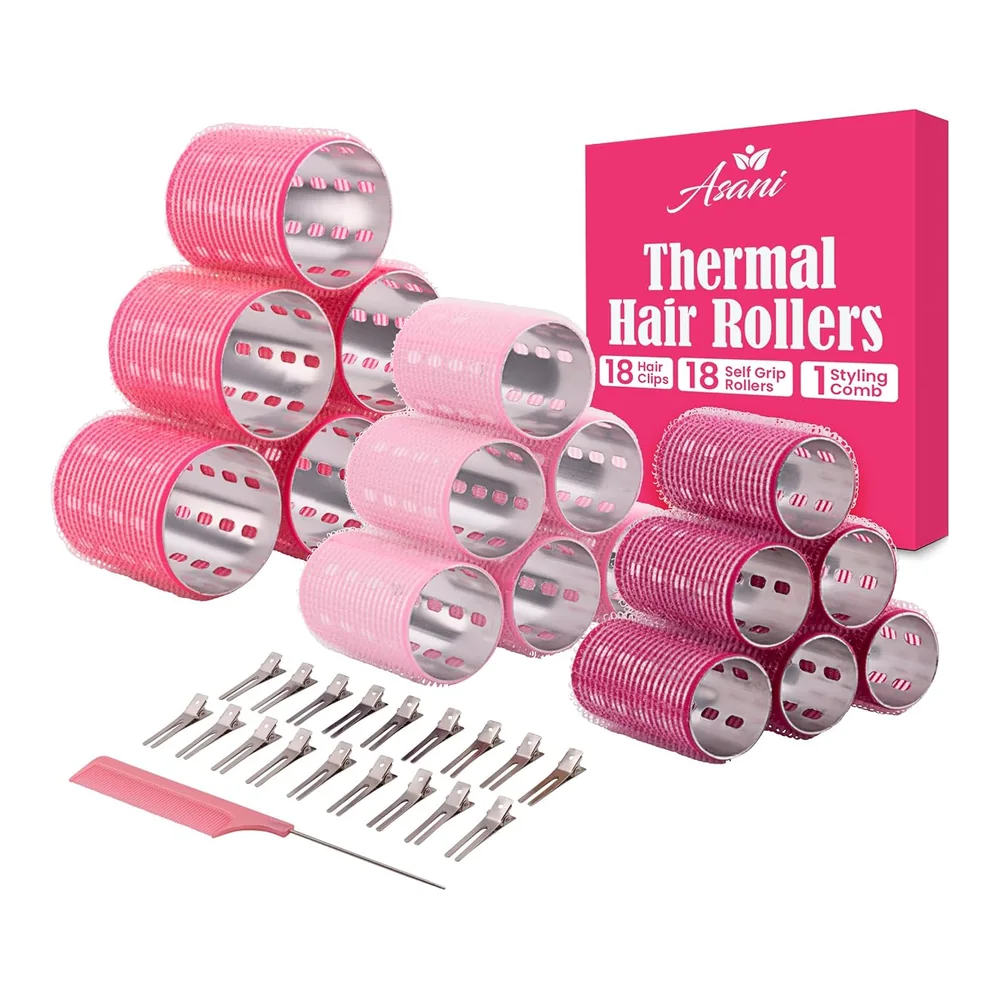 37 rouleaux thermiques à velcro avec 18 pinces et peigne, packshot Asani