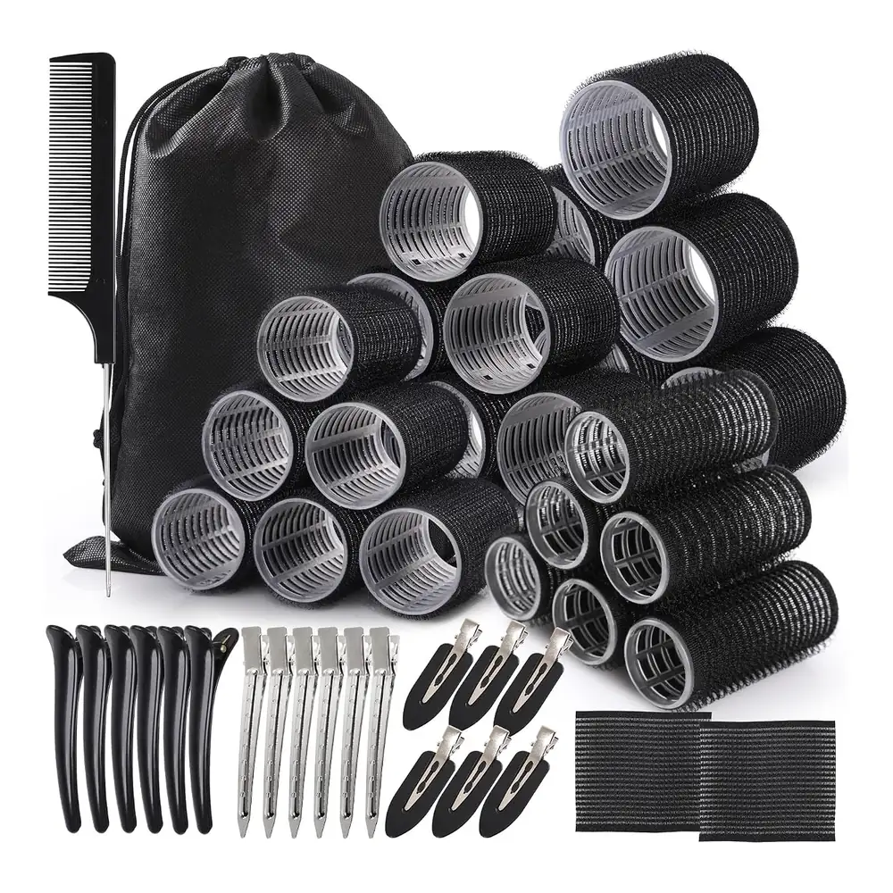 45 pièces bigoudis auto-adhésifs 4 tailles avec pinces, packshot Wd&Cd