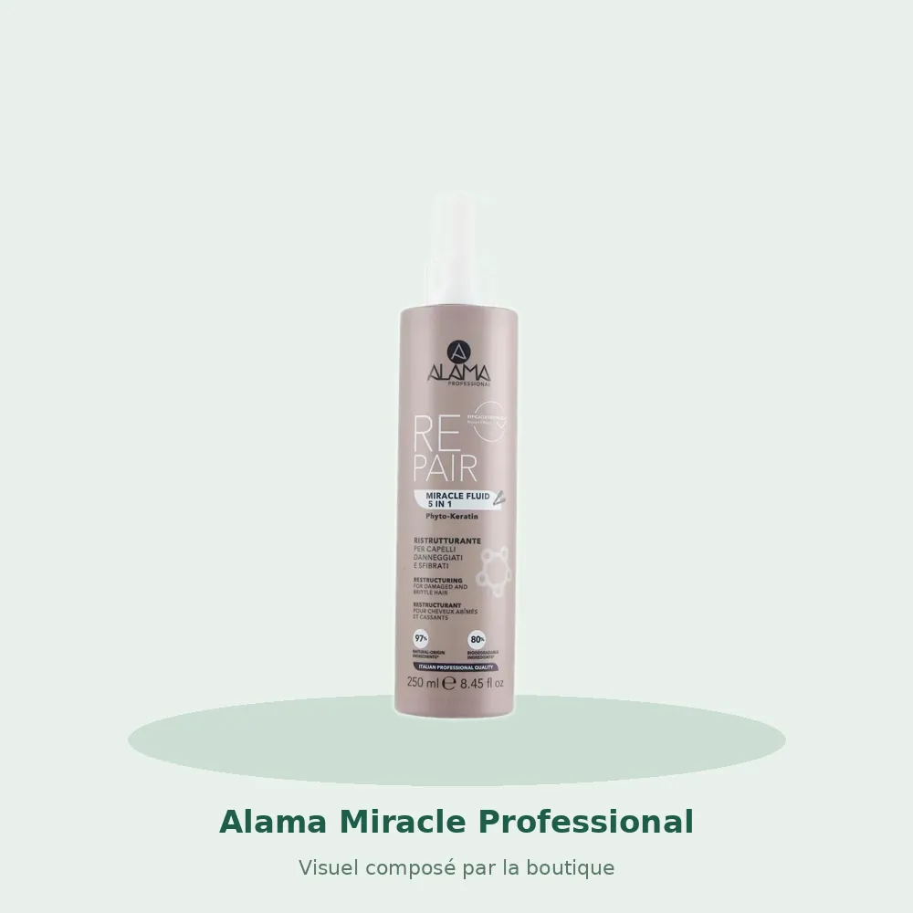 Alama Miracle Professional spray kératine 5 en 1, visuel composé par la boutique