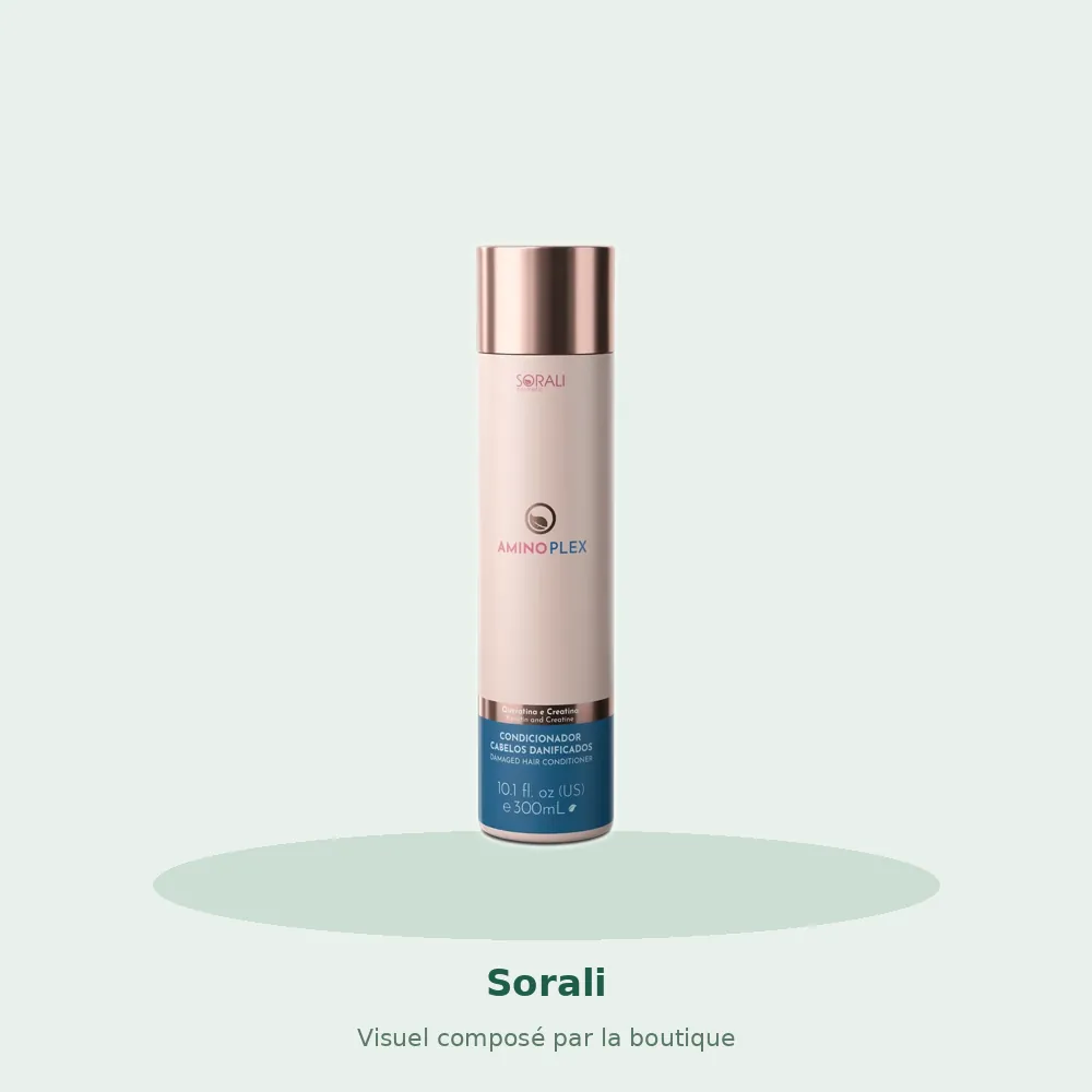 Après-shampooing Amino Plex cheveux abîmés Sorali, visuel composé par la boutique