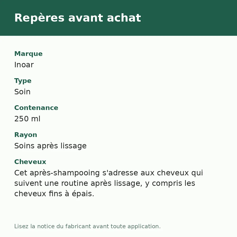 Après-shampooing Inoar Daymoist, repères avant achat (visuel composé)