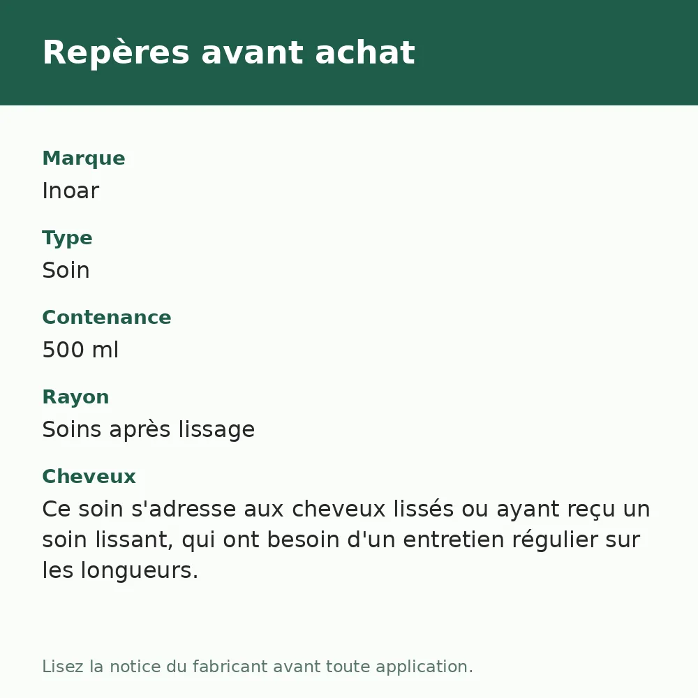Après-shampooing Inoar Liso Extraordinário, repères avant achat (visuel composé)