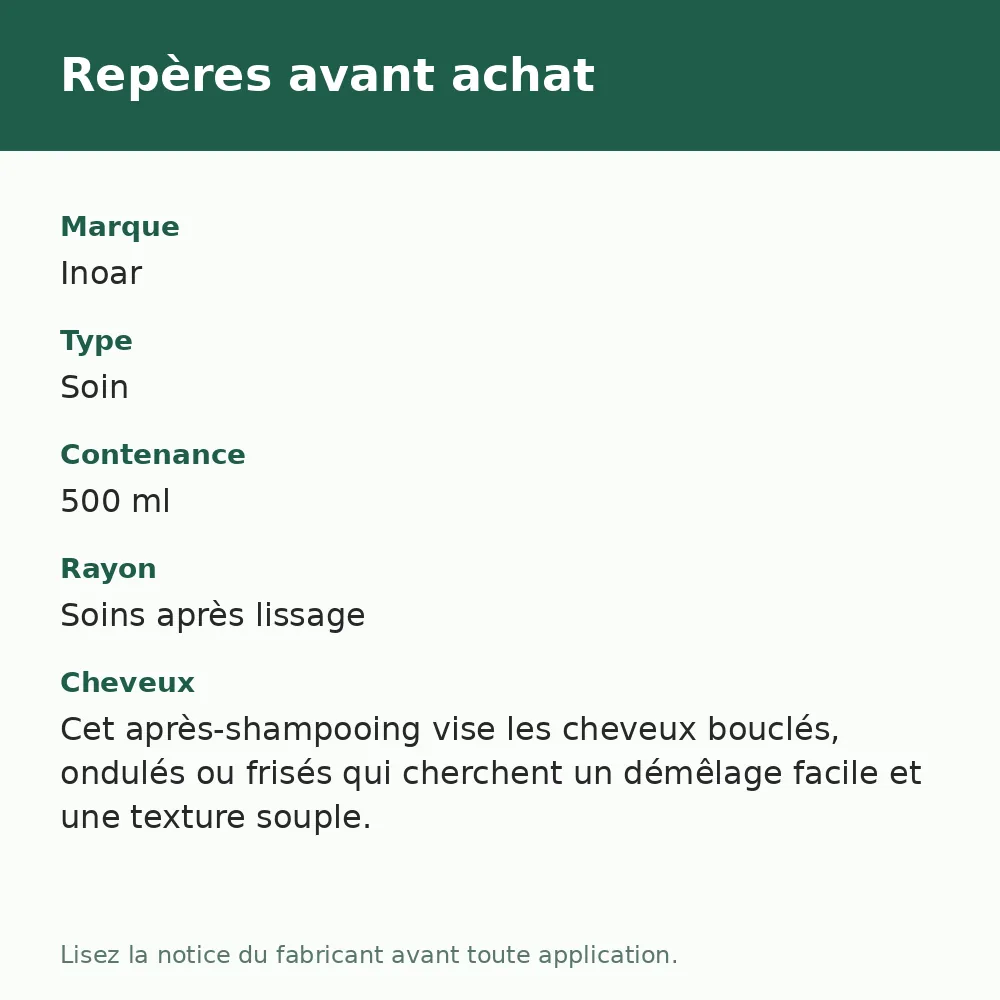 Après-shampooing Inoar Meu Cacho Meu Crush, repères avant achat (visuel composé)