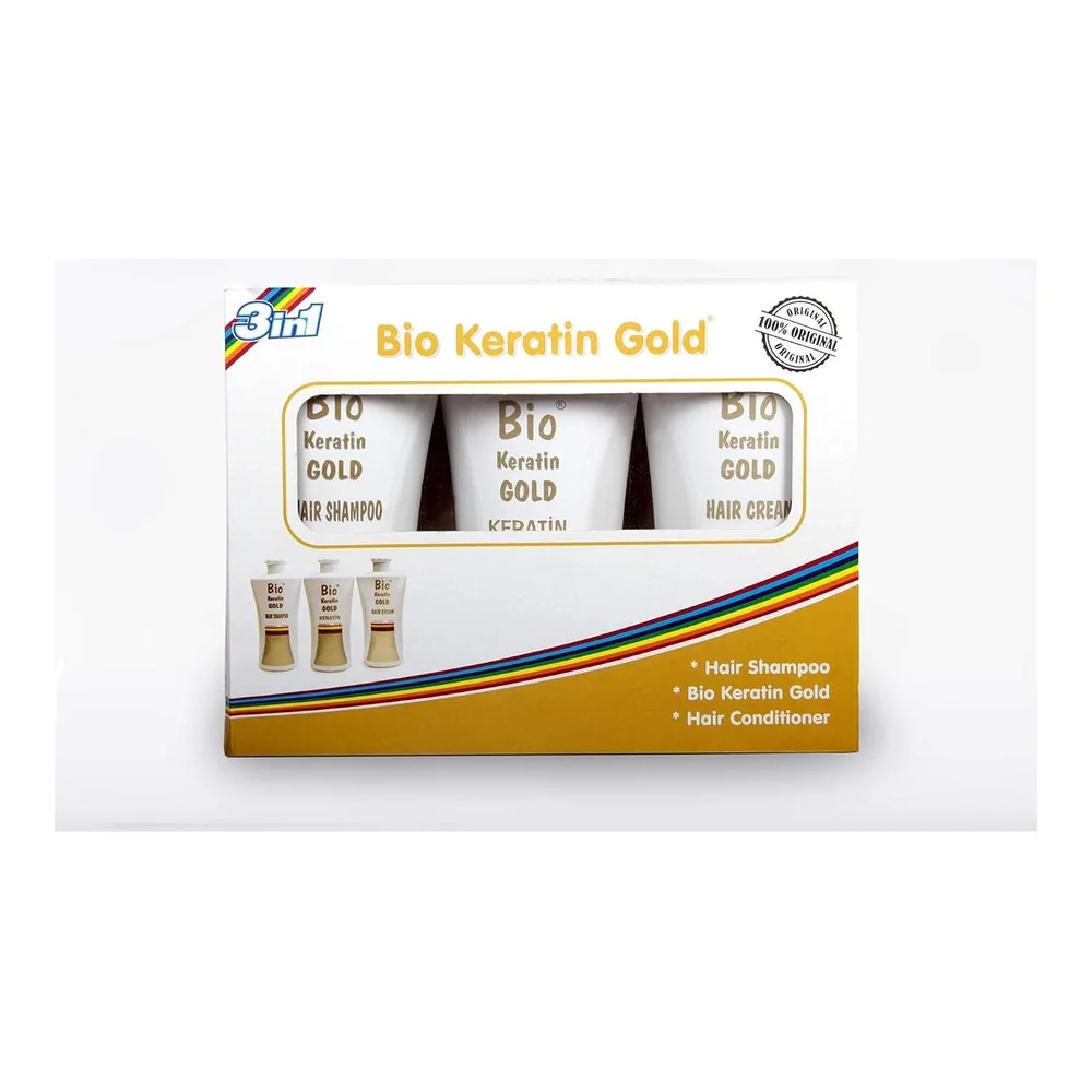 Bio Keratin Gold coffret soin cheveux shampooing et après-shampooing, packshot Bio Keratin Gold