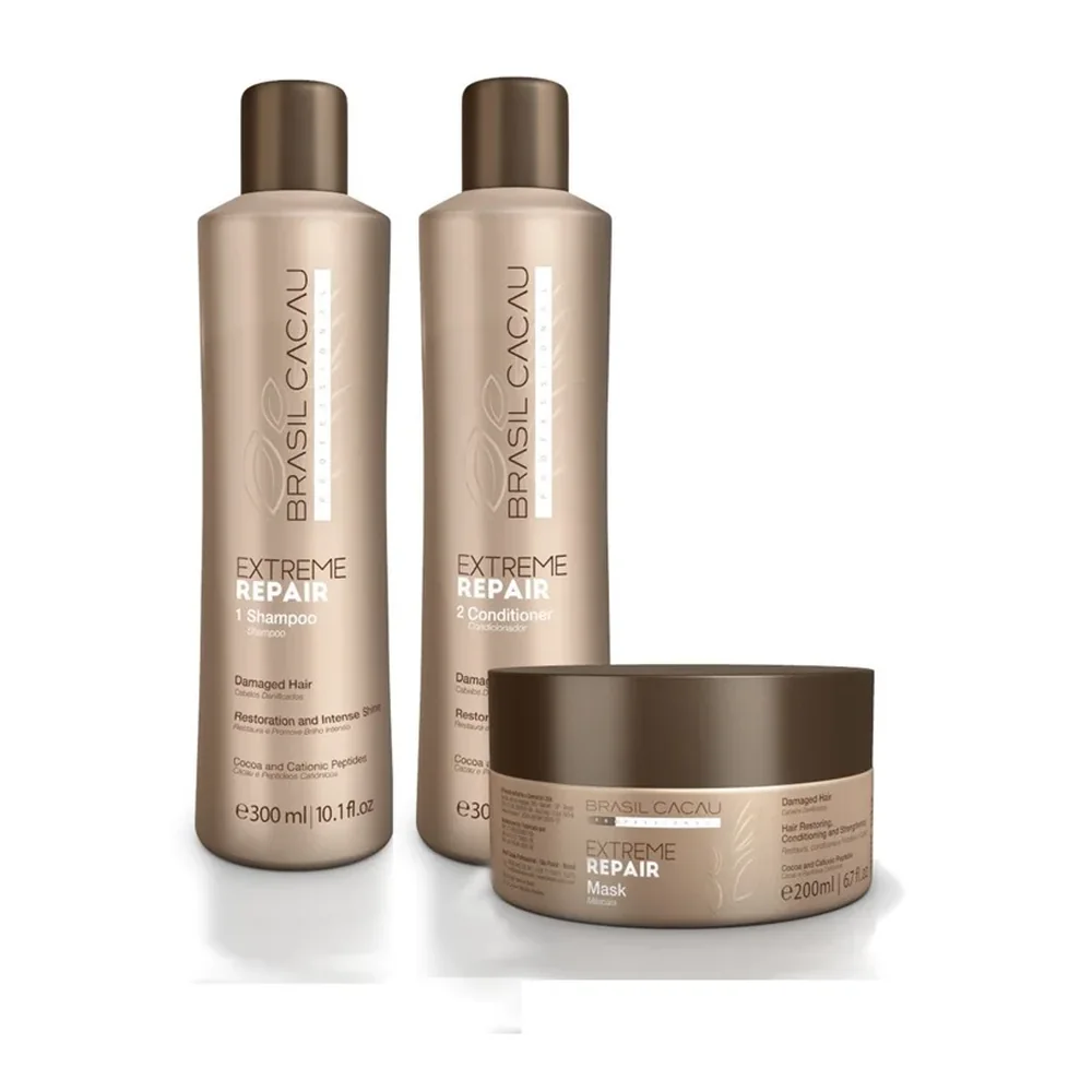 Brasil Cacau Extreme Repair shampoing, conditionneur et masque, packshot Brasil Cacau