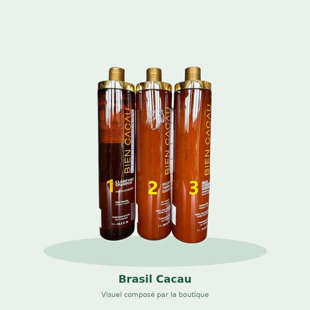 Brasil Cacau système lissage brésilien kératine, visuel composé par la boutique