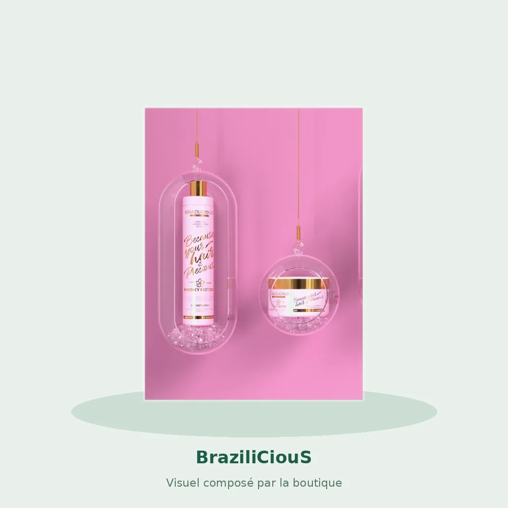 BraziliCiouS Honey Biotox shampoing et masque au jasmin 2 x 300 ml, visuel composé par la boutique