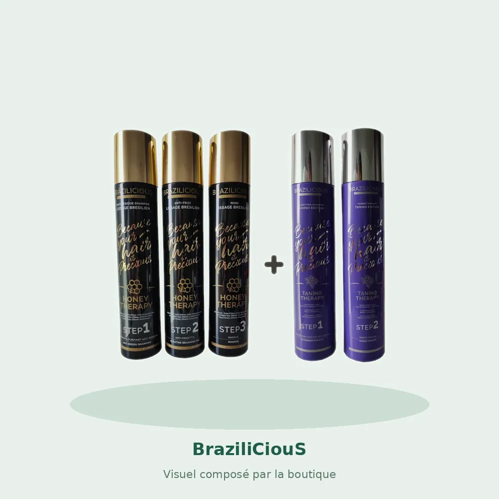 BraziliCiouS pack Honey Therapy et Tanino Therapy 5 x 1 L, visuel composé par la boutique