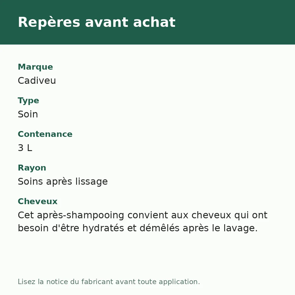 Cadiveu Essentials Glamour après-shampooing 3 L, repères avant achat (visuel composé)