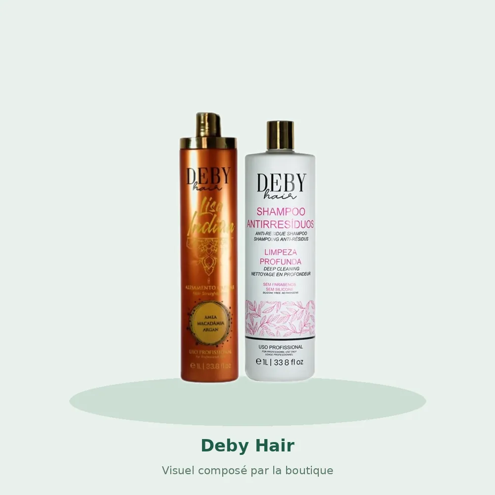 Deby Hair shampooing clarifiant 1 L + lissage indien Lisa Indian 1 L, visuel composé par la boutique