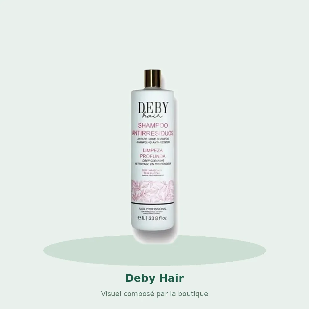 Deby Hair shampooing clarifiant anti-résidus 1 L, visuel composé par la boutique