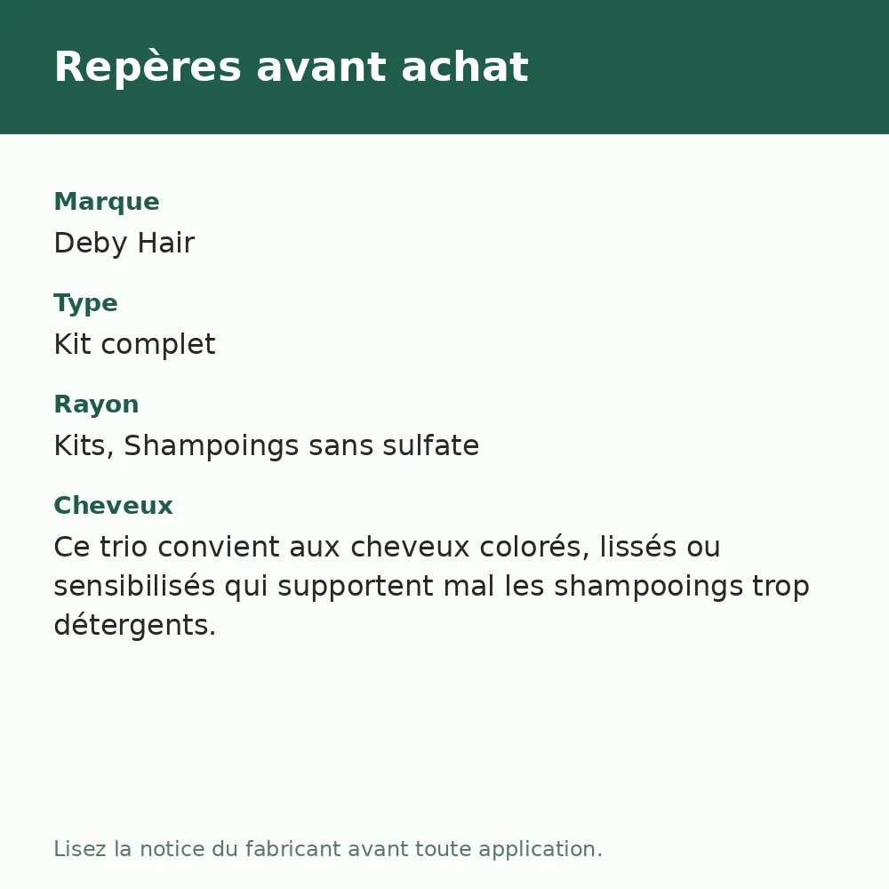 Deby Hair trio de soins capillaires sans sulfate, repères avant achat (visuel composé)
