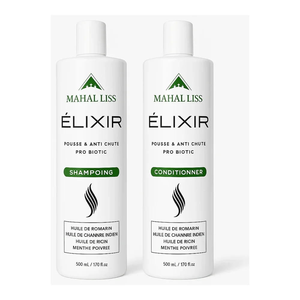 Duo Mahal Liss Elixir pousse et anti-chute romarin ricin chanvre menthe, packshot Mahal Liss