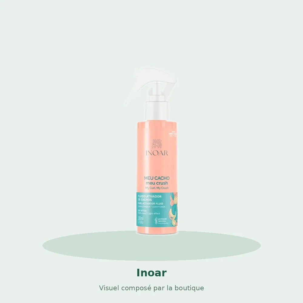 Fluide activateur de boucles Inoar Meu Cacho Meu Crush, visuel composé par la boutique