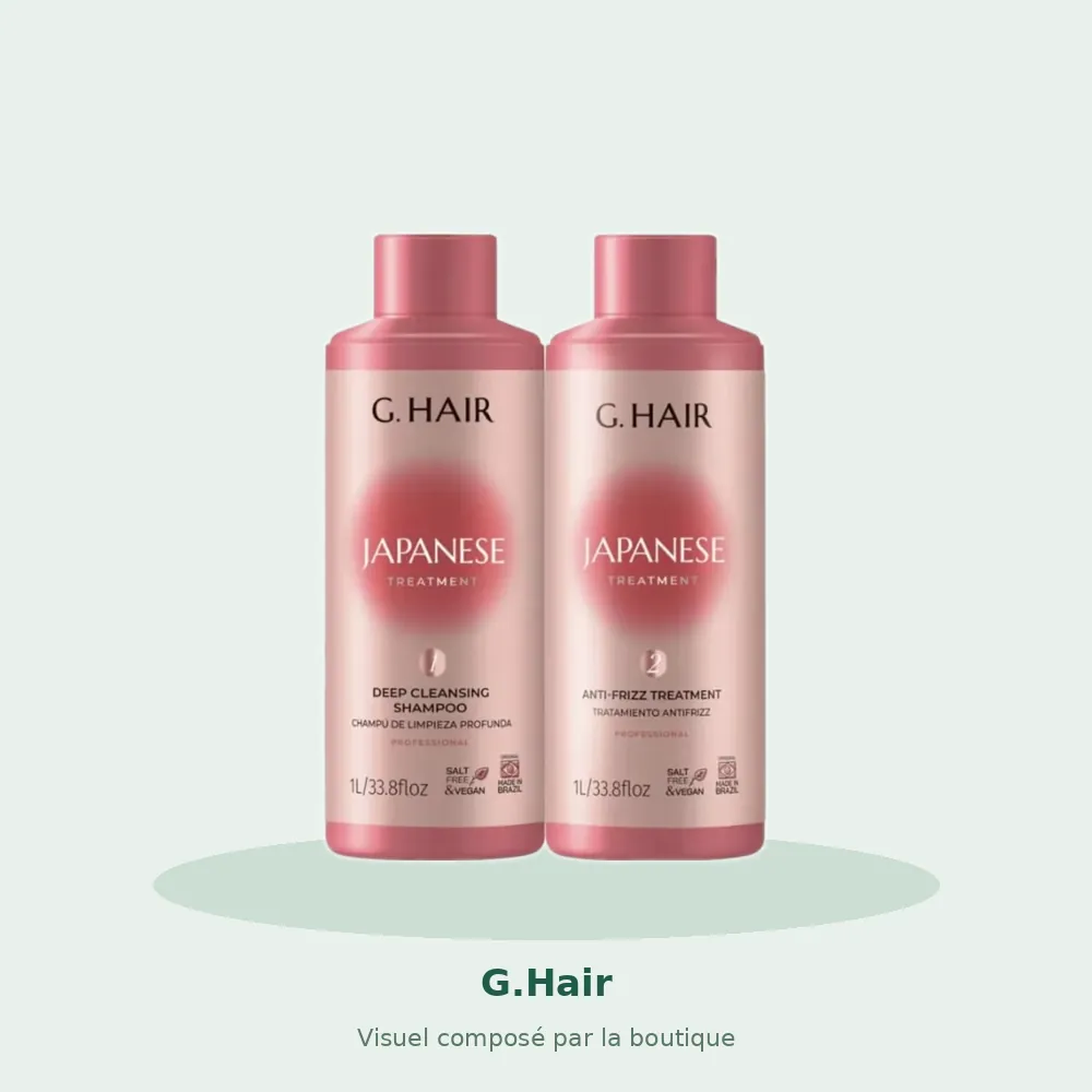 G.Hair traitement japonais professionnel kit anti-frisottis 2 x 1 L, visuel composé par la boutique