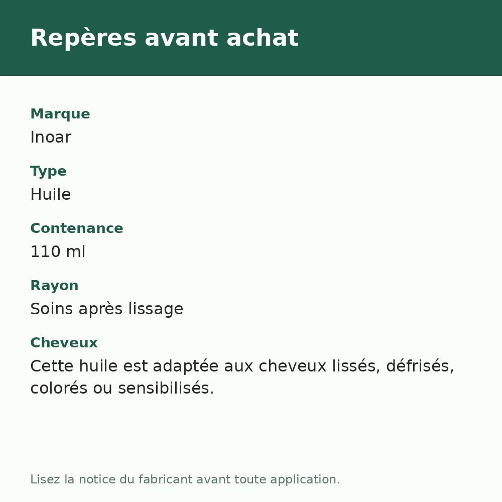 Huile de réparation Inoar Rosas Imperiais, repères avant achat (visuel composé)