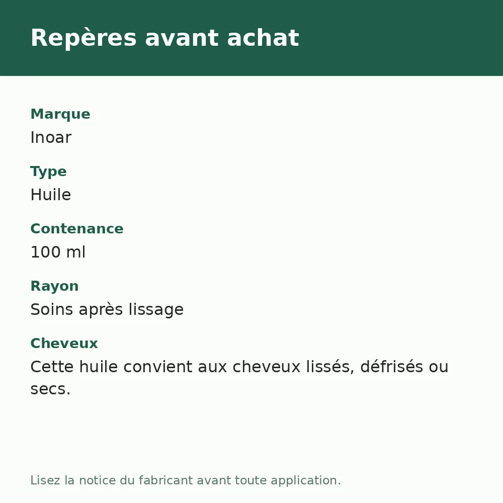 Huile Inoar Kálice, repères avant achat (visuel composé)