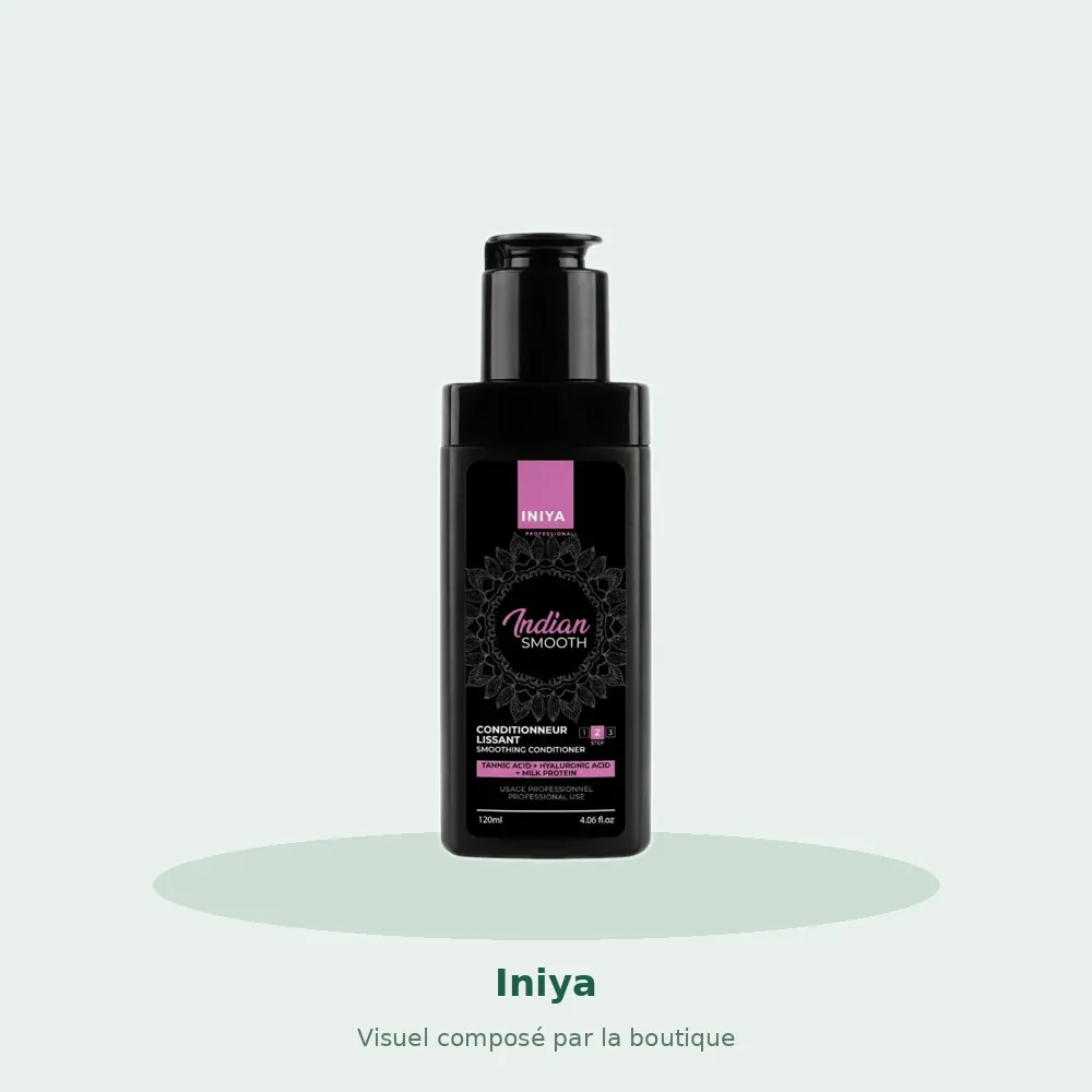 Iniya Indian Smooth lissage indien tanin acide hyaluronique 120 ml, visuel composé par la boutique