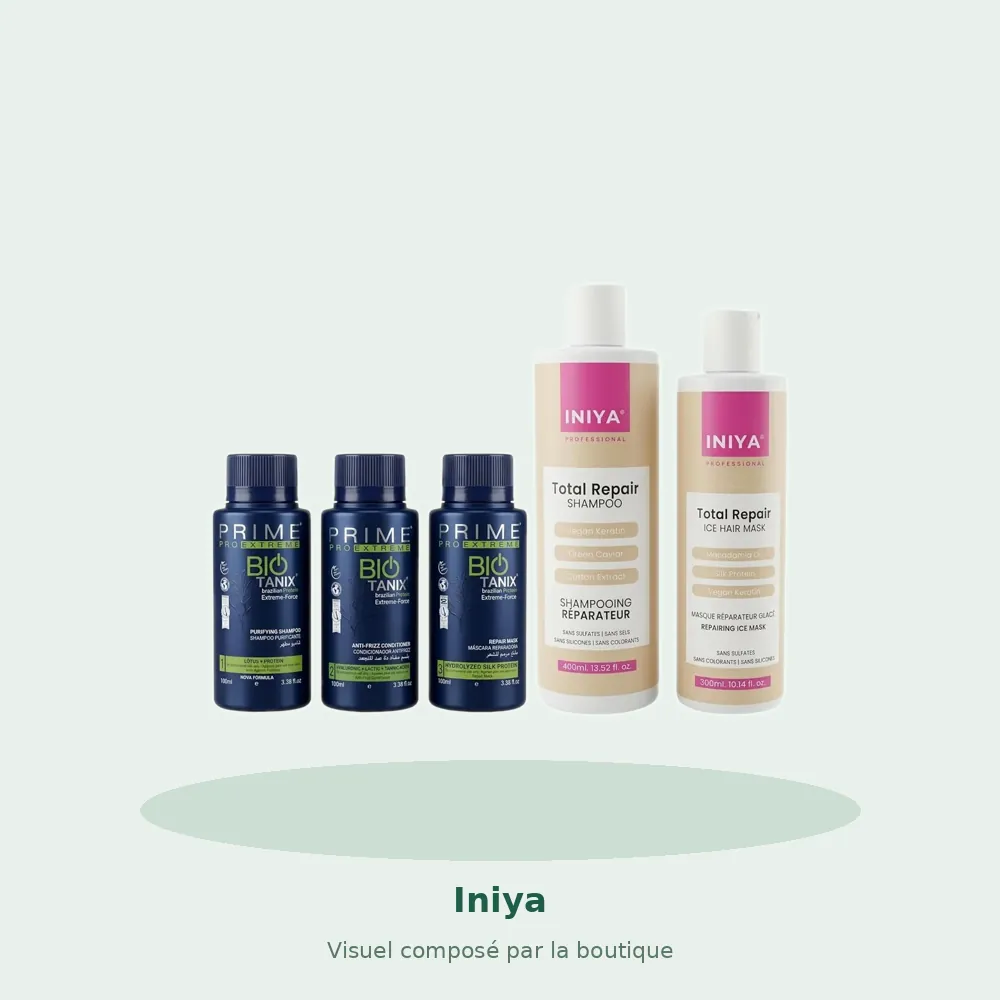 Iniya Prime Pro Extreme Bio Tanix kit taninoplastie 3 x 100 ml, visuel composé par la boutique