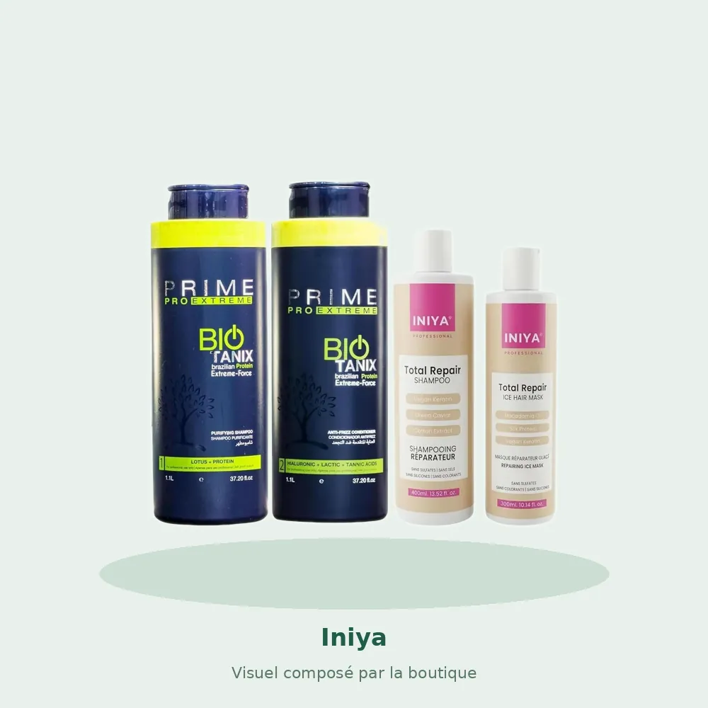 Iniya Prime Pro Extreme Bio Tanix kit taninoplastie, visuel composé par la boutique