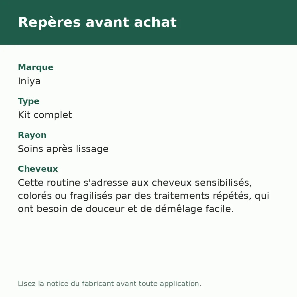 Iniya routine réparatrice ultime, repères avant achat (visuel composé)