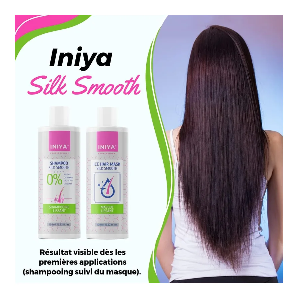 Iniya Silk Smooth kit shampooing et masque lissant sans sulfate ni silicone, vue 4 Iniya