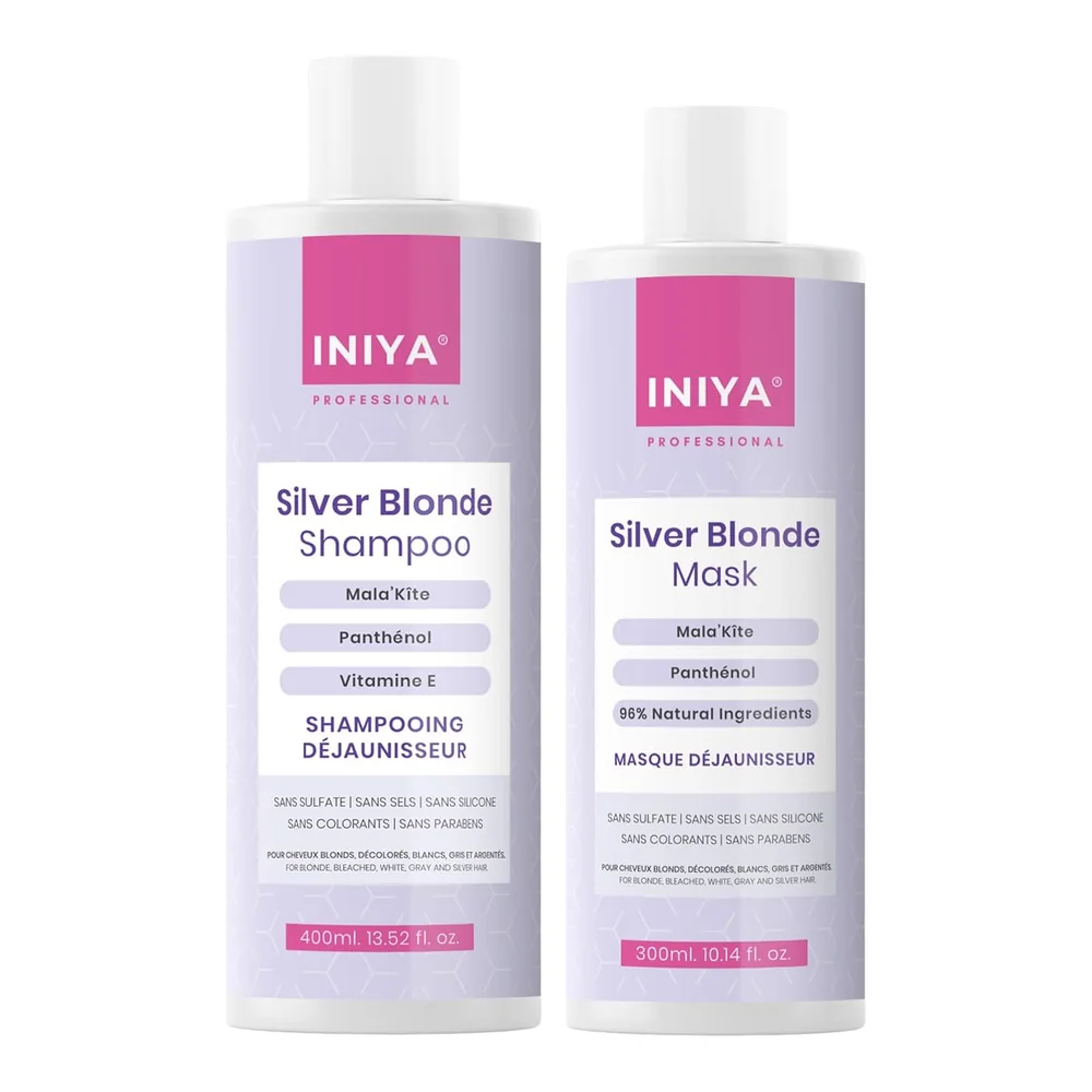 Iniya Silver Blonde kit shampooing et masque déjaunissant, packshot Iniya