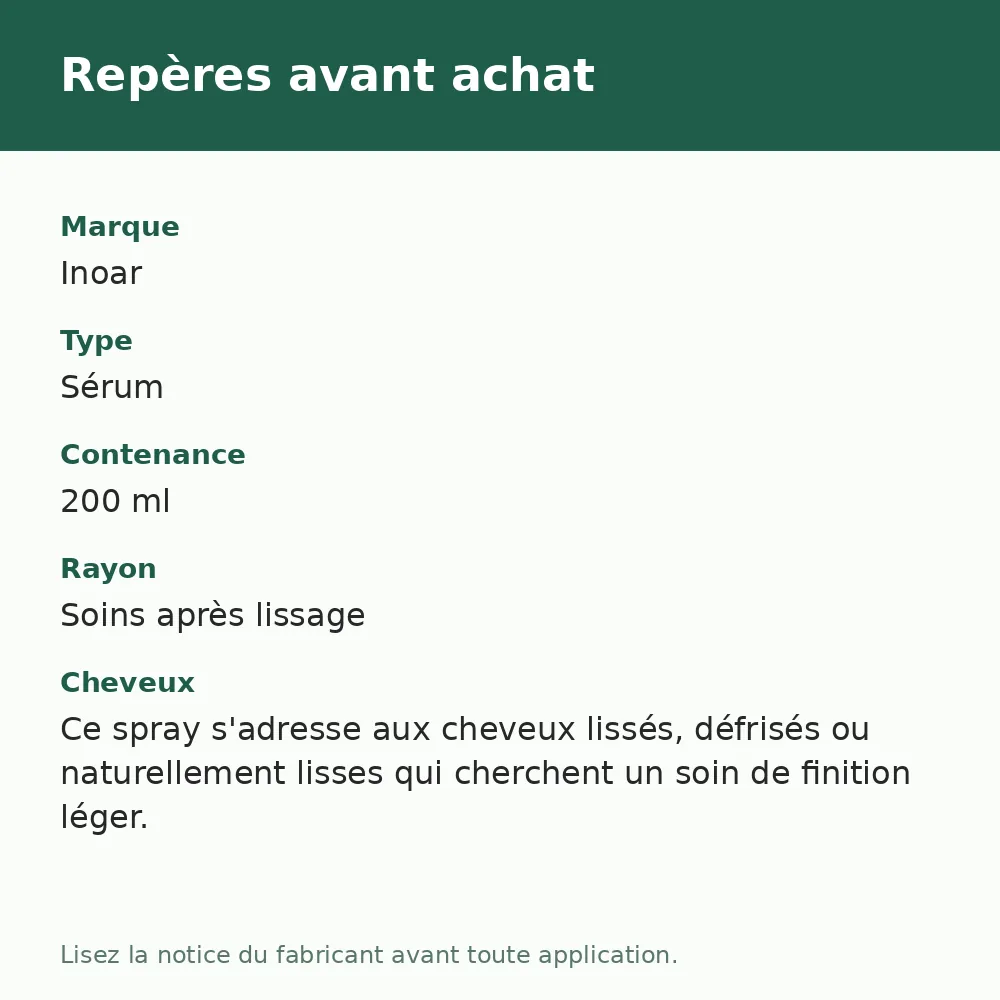Inoar Água Milagrosa spray de reparação 200 ml, repères avant achat (visuel composé)
