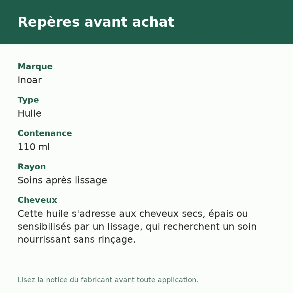 Inoar Botanical Abacate huile de nutrition 110 ml, repères avant achat (visuel composé)