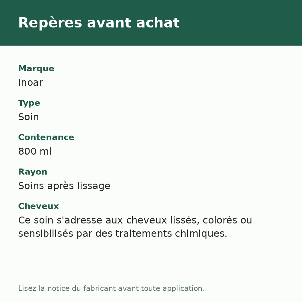 Inoar Korea Repair après-shampooing 800 ml, repères avant achat (visuel composé)