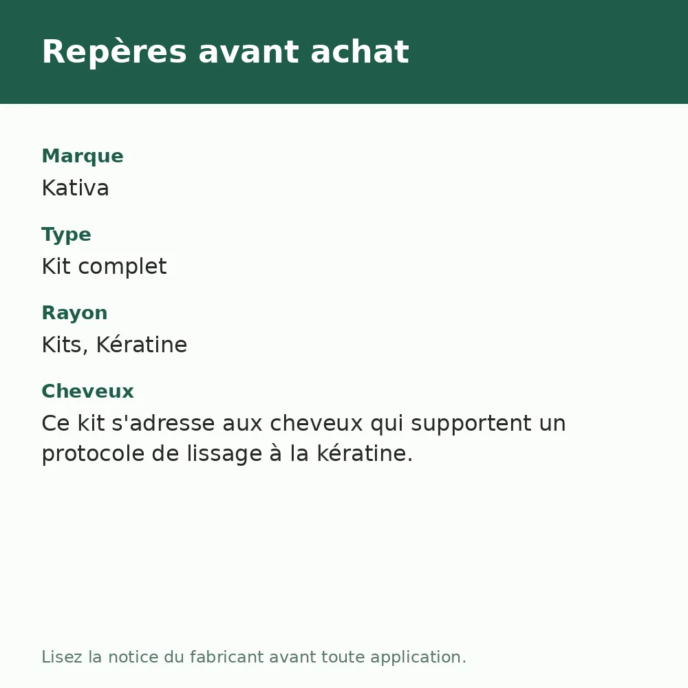 Kativa kit lissage express à la kératine, repères avant achat (visuel composé)