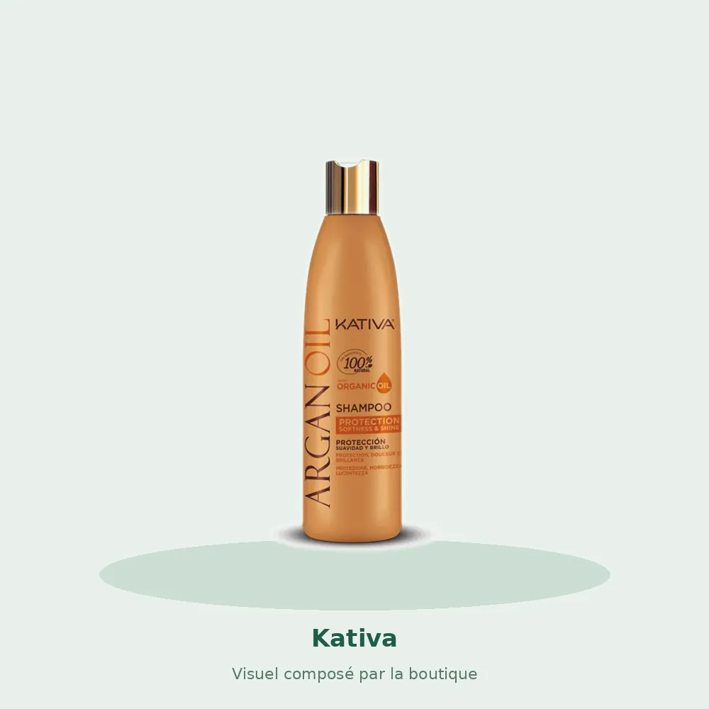 Kativa shampooing à l'huile d'argan sans sulfate, visuel composé par la boutique