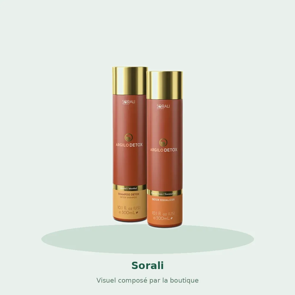 Kit Argilo Detox shampooing et equalizer 300 ml Sorali, visuel composé par la boutique