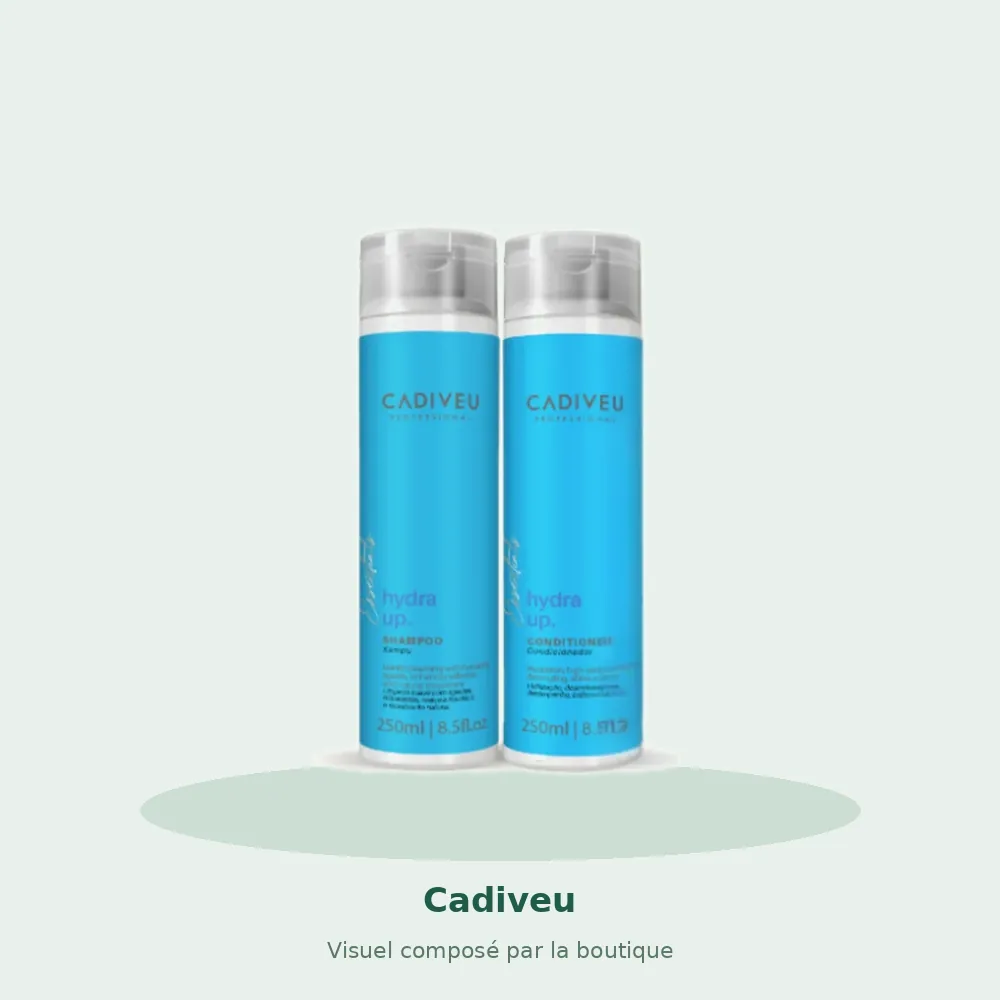 Kit Cadiveu Essentials Hydra Up 250 ml et après-shampooing 250 ml, visuel composé par la boutique