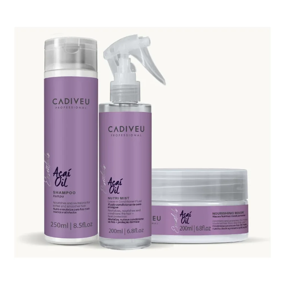 Kit Cadiveu Essentials shampooing, masque et leave-in fluide, packshot Cadiveu