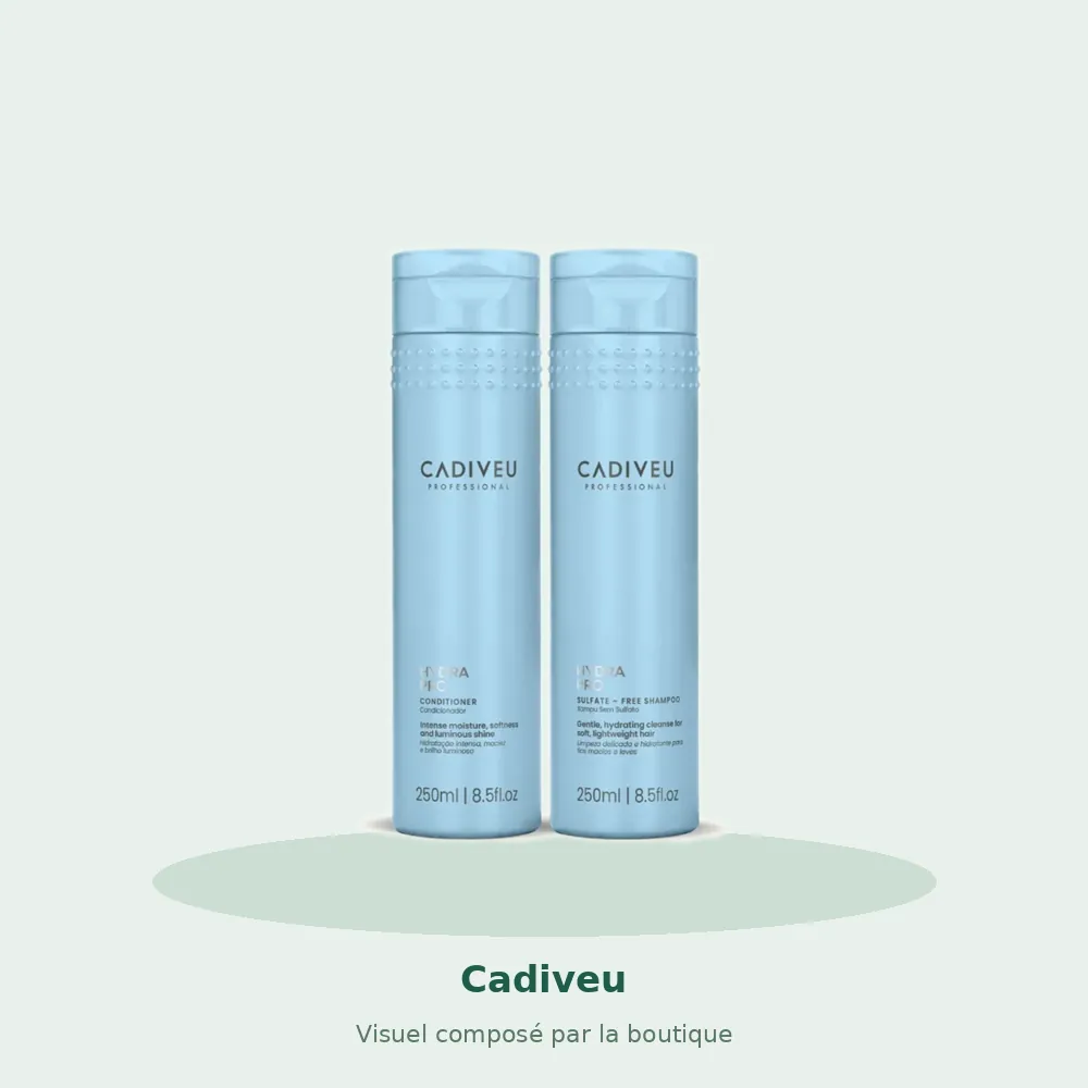 Kit Cadiveu Hydra Pro shampooing 250 ml + après-shampooing 250 ml, visuel composé par la boutique