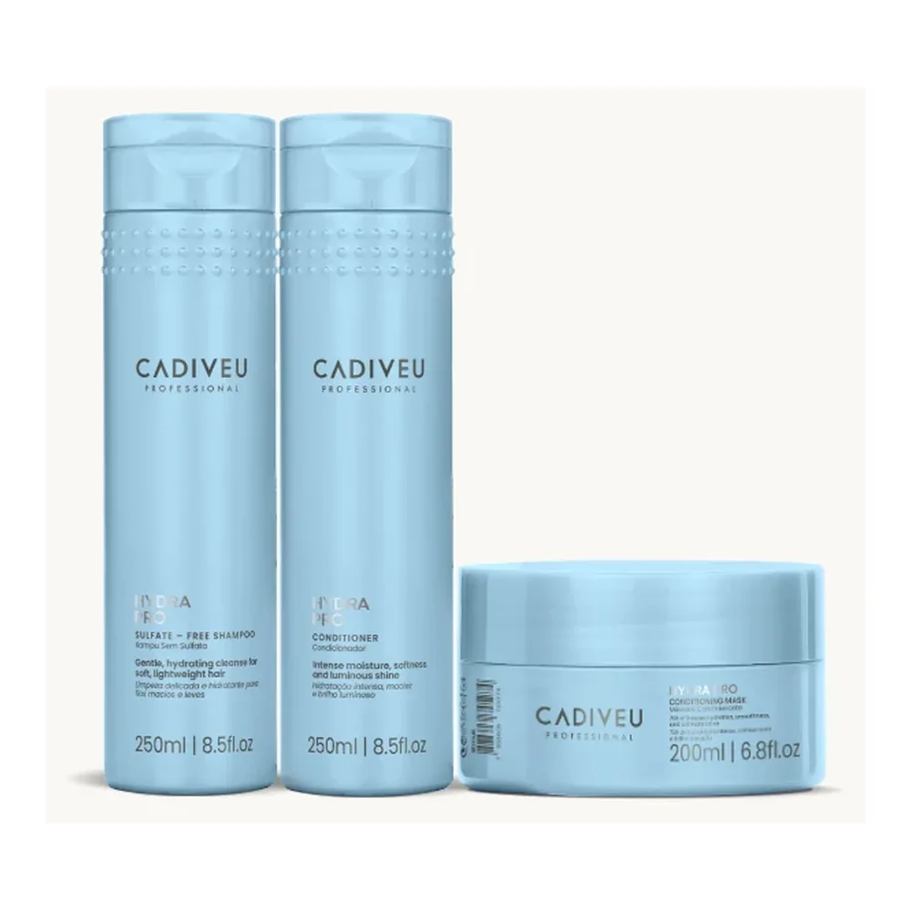 Kit Cadiveu Hydra Pro shampooing, après-shampooing et masque, packshot Cadiveu