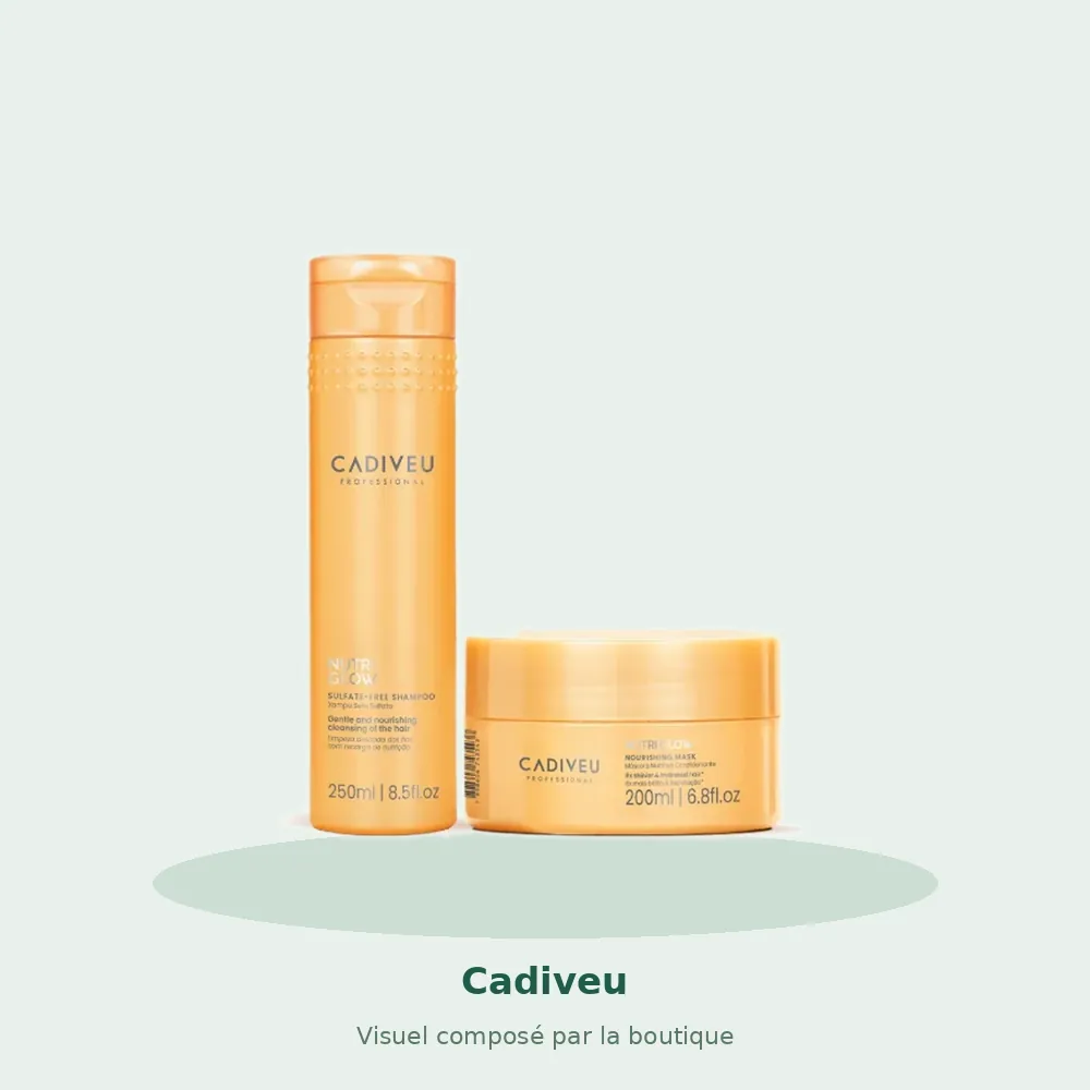 Kit Cadiveu Professional Nutri Glow shampooing et masque, visuel composé par la boutique
