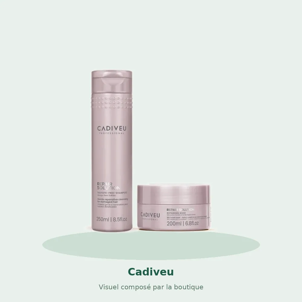 Kit Cadiveu Repair Solution shampooing et masque, visuel composé par la boutique