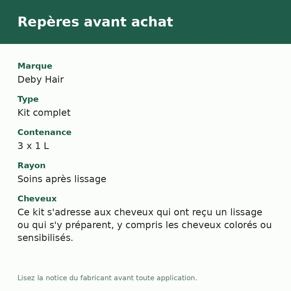 Kit Detox Cristal Deby Hair 3 x 1 L, repères avant achat (visuel composé)