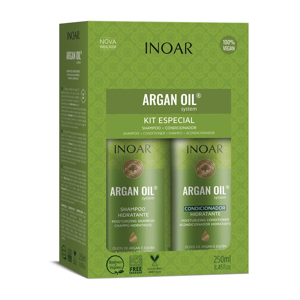 Kit duo Inoar Argan Oil System shampooing et après-shampooing, packshot Inoar