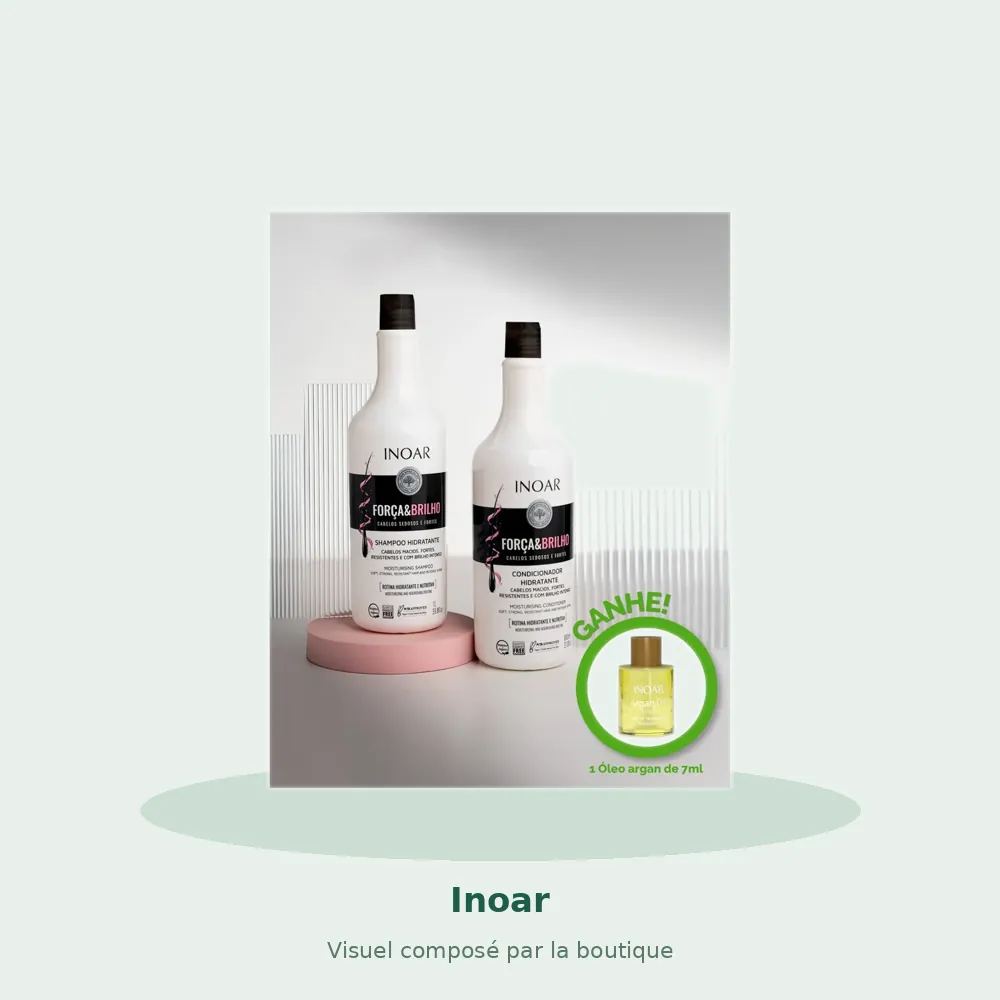 Kit Inoar Força e Brilho shampooing et après-shampooing, visuel composé par la boutique