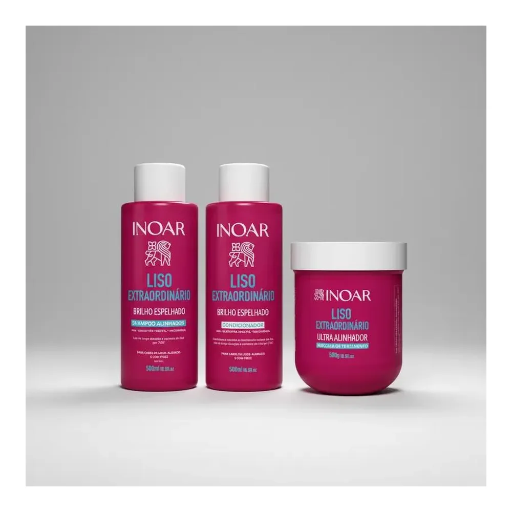 Kit Inoar Liso Extraordinário shampooing, après-shampooing et masque, packshot Inoar