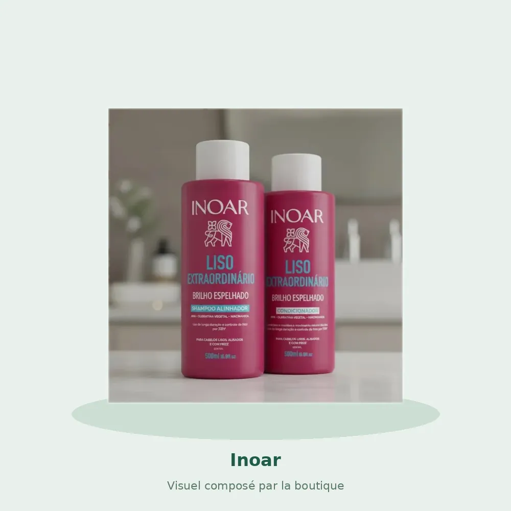 Kit Inoar Liso Extraordinário shampooing et après-shampooing, visuel composé par la boutique