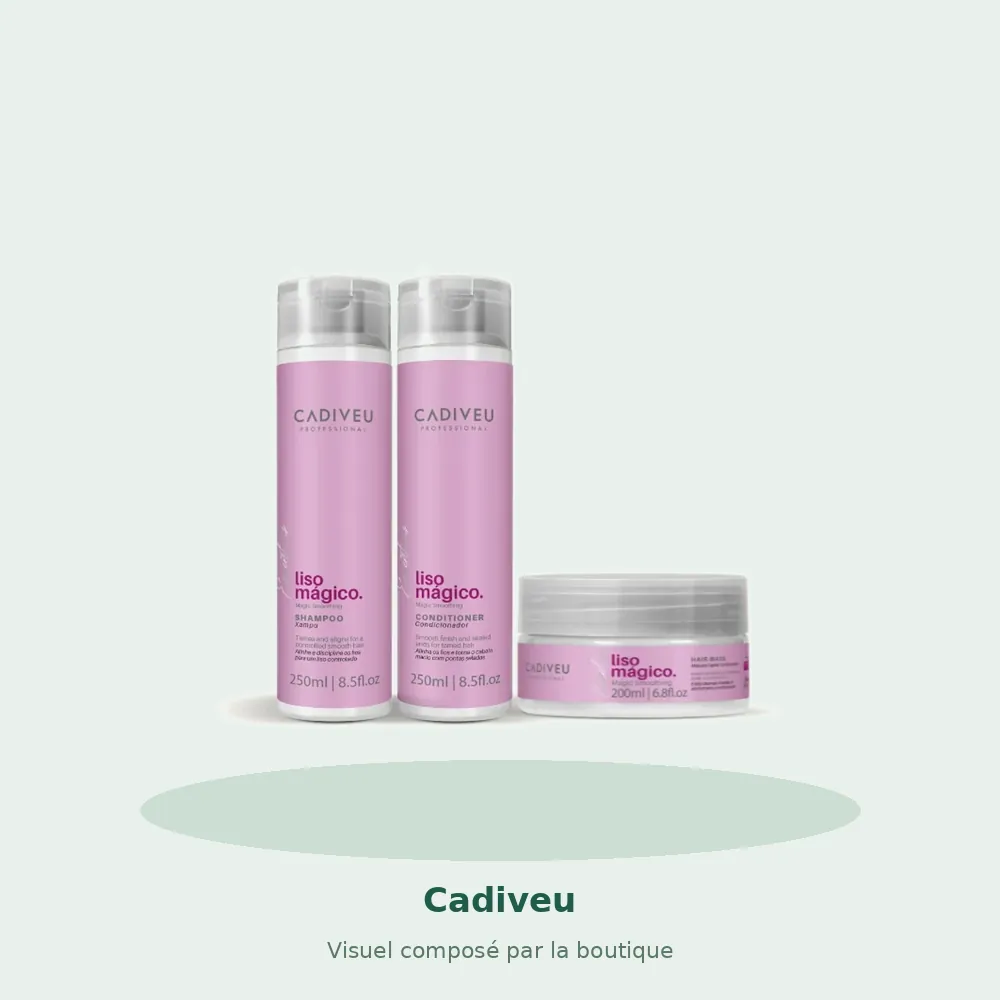 Kit Liso Mágico shampooing, masque et après-shampooing, visuel composé par la boutique