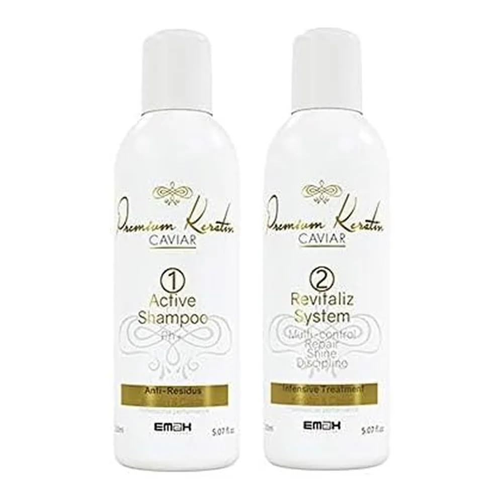 Kit lissage brésilien Premium Keratin Caviar, shampooing actif et revitalisant, packshot Hair Go Straight