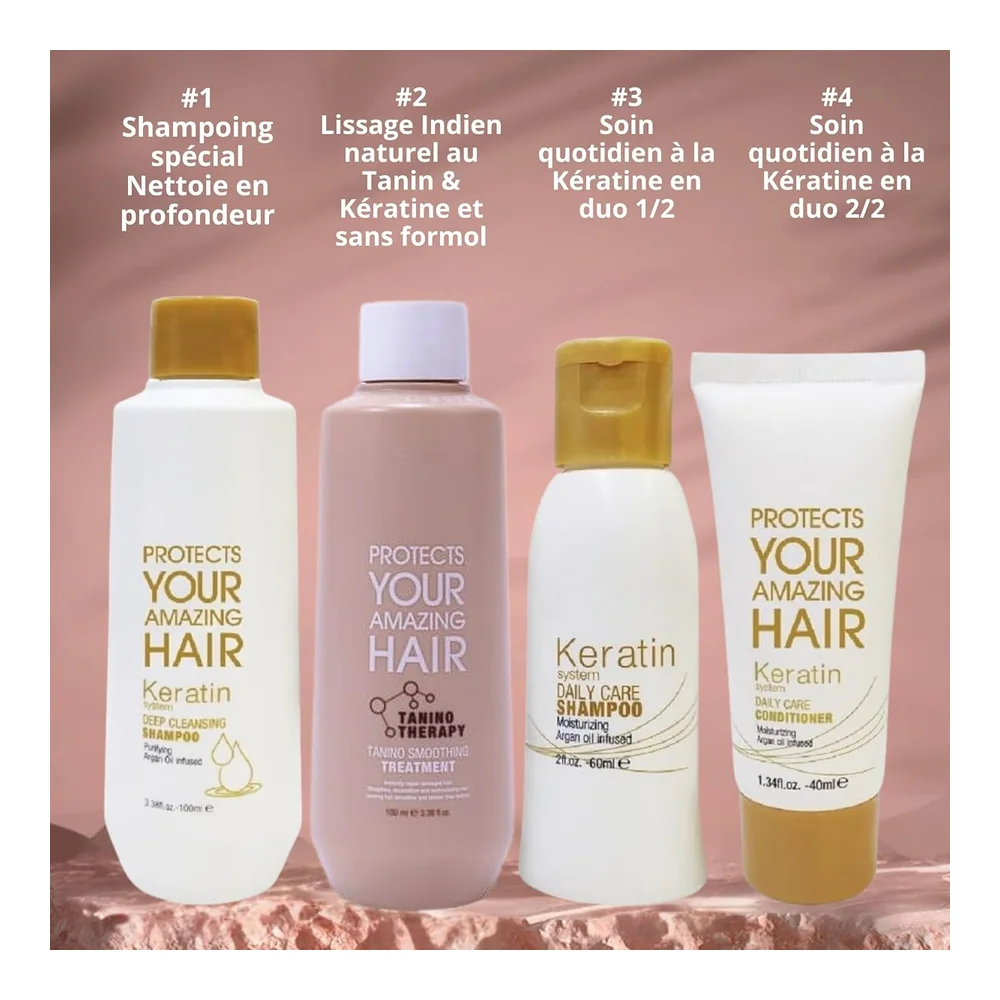 Kit lissage indien et brésilien au tanin et kératine, vue 4 Hair Go Straight