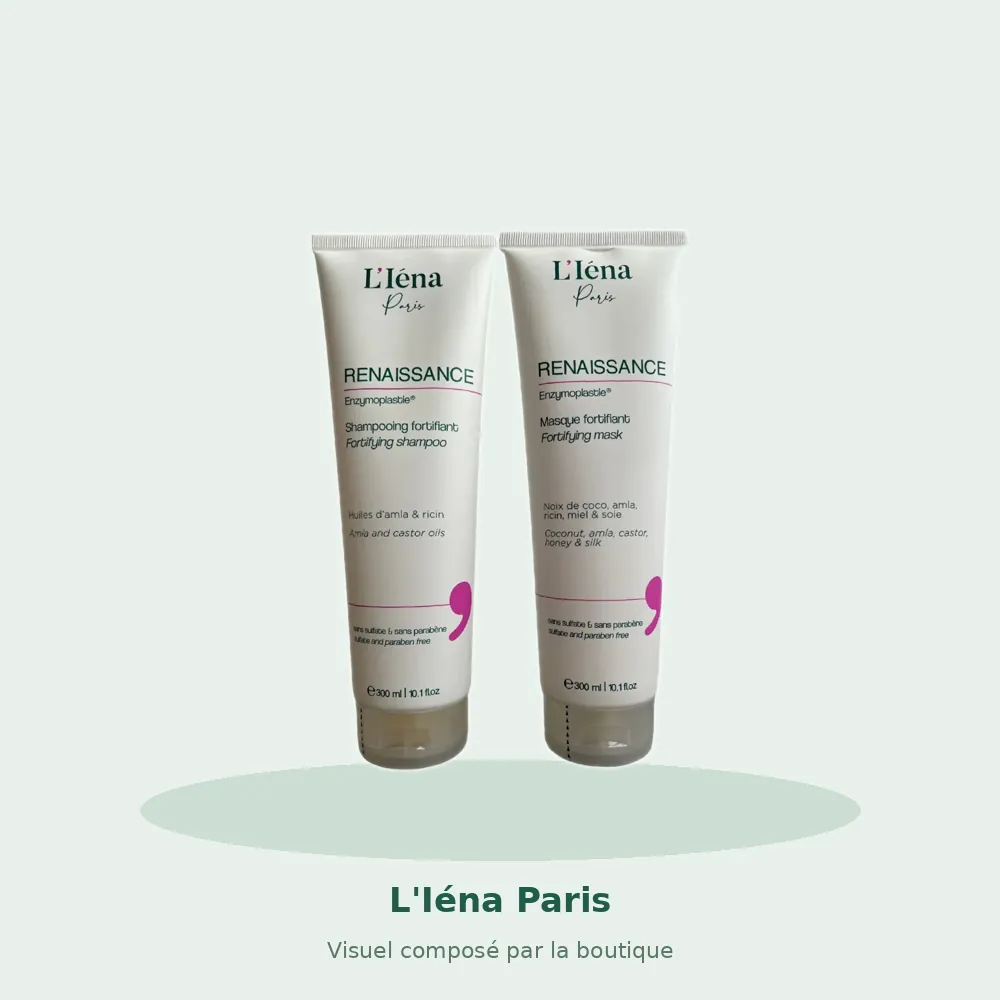 L'Iéna Paris Kit entretien lissage shampoing et masque fortifiant Renaissance, visuel composé par la boutique