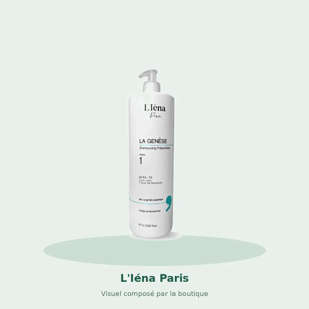 L'Iéna Paris La Genèse shampoing clarifiant lissage 1 L, visuel composé par la boutique