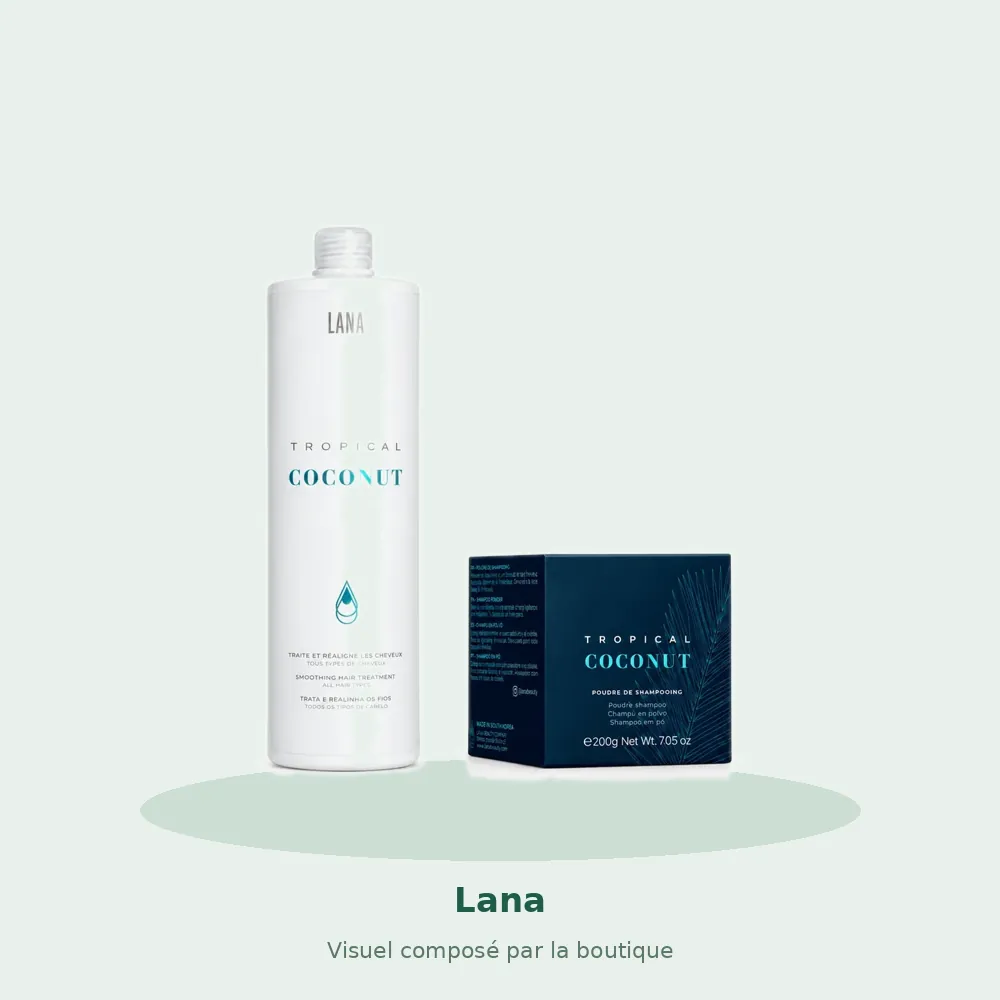 Lana Brasiles Kit Lissage Brésilien Tropical Coconut + Shampooing en Poudre, visuel composé par la boutique